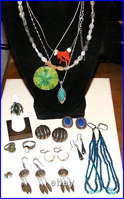 VTG 15Pc NATIVE AMERICAN/SOUTHWEST STERLING SILVER 925 JEWELRY LOT Some Designer