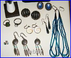 VTG 15Pc NATIVE AMERICAN/SOUTHWEST STERLING SILVER 925 JEWELRY LOT Some Designer