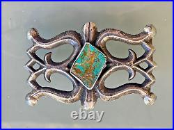 VTG Native American Sterling Silver Tufa Sandcast Big Turquoise Belt Buckle