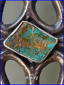 VTG Native American Sterling Silver Tufa Sandcast Big Turquoise Belt Buckle