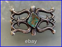 VTG Native American Sterling Silver Tufa Sandcast Big Turquoise Belt Buckle