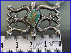 VTG Native American Sterling Silver Tufa Sandcast Big Turquoise Belt Buckle