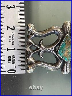 VTG Native American Sterling Silver Tufa Sandcast Big Turquoise Belt Buckle