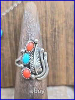 VTG Sterling Silver Native American Parure Jewelry Set Turquoise & Coral 3 Pc