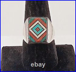 Very Nice Sz. 10 Signed Silver Multistone Inlay Zuni Native American Indian Ring