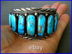 Vibrant Native American Rectangular Turquoise Row Sterling Silver Cuff Bracelet