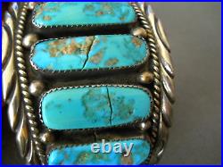 Vibrant Native American Rectangular Turquoise Row Sterling Silver Cuff Bracelet