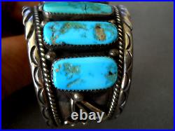 Vibrant Native American Rectangular Turquoise Row Sterling Silver Cuff Bracelet