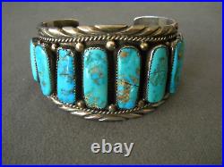 Vibrant Native American Rectangular Turquoise Row Sterling Silver Cuff Bracelet