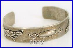 Vintage Beautiful Sterling Silver Native American Roadrunner Cuff Bracelet