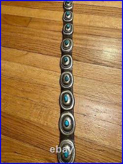 Vintage Concho Belt Native American Indian Navajo Old Pawn Silver & Turquoise