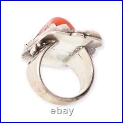 Vintage HUGE Navajo Old Pawn Native American Ring Coral Jasper Silver Jewelry