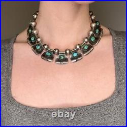 Vintage Historic, Native American Sterling Silver Turquoise Choker Necklace