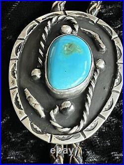 Vintage NATIVE AMERICAN STERLING SILVER & TURQUOISE BOLO SIGNED