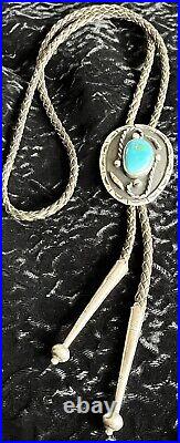 Vintage NATIVE AMERICAN STERLING SILVER & TURQUOISE BOLO SIGNED