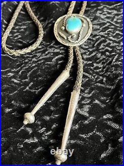 Vintage NATIVE AMERICAN STERLING SILVER & TURQUOISE BOLO SIGNED