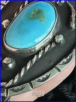 Vintage NATIVE AMERICAN STERLING SILVER & TURQUOISE BOLO SIGNED