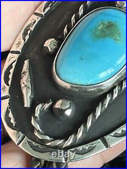 Vintage NATIVE AMERICAN STERLING SILVER & TURQUOISE BOLO SIGNED