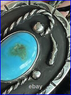 Vintage NATIVE AMERICAN STERLING SILVER & TURQUOISE BOLO SIGNED