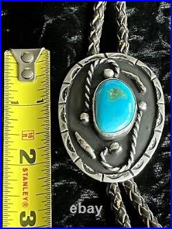 Vintage NATIVE AMERICAN STERLING SILVER & TURQUOISE BOLO SIGNED