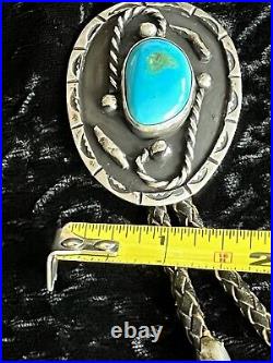 Vintage NATIVE AMERICAN STERLING SILVER & TURQUOISE BOLO SIGNED