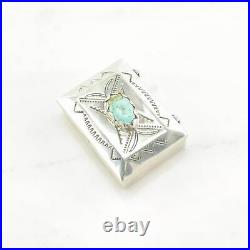 Vintage Native American Blue Turquoise Stamped Sterling Silver, Pill Box