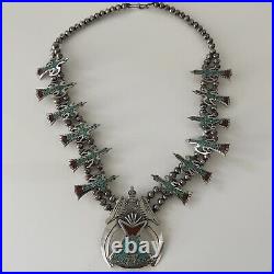 Vintage Native American Dead-Pawn Squash Blossom Silver Necklace