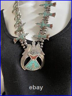 Vintage Native American Dead-Pawn Squash Blossom Silver Necklace