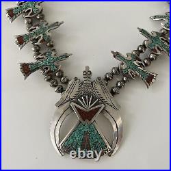 Vintage Native American Dead-Pawn Squash Blossom Silver Necklace