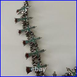 Vintage Native American Dead-Pawn Squash Blossom Silver Necklace