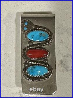 Vintage Native American Effie Calavaza Silver Money Clip Snake Eye