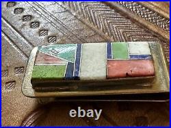 Vintage Native American Money Clip Inlay Turquoise Lapis Etc Silver Signed L