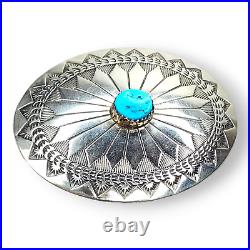 Vintage Native American Navajo Nickel Silver and Kingman Turquoise Brooch Pin