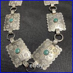 Vintage Native American Navajo No Stamp Silver, Green Turquoise Concho Belt