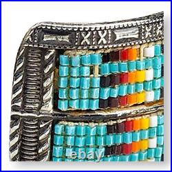 Vintage Native American Navajo Sterling Silver Glass Seed Bead Watch Cuff Signed