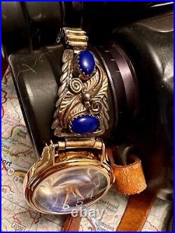 Vintage Native American Navajo Sterling Silver Lapis Watch Band With Relic Watch