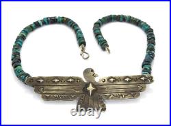 Vintage Native American Navajo Sterling Silver Thunderbird Turquoise Necklace