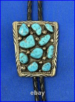 Vintage Native American Navajo Sterling Silver Turquoise Bolo Tie