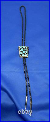 Vintage Native American Navajo Sterling Silver Turquoise Bolo Tie