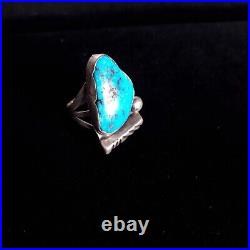 Vintage Native American Navajo Sterling Silver Turquoise Ring Size 7 L PLATERO