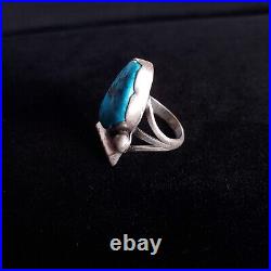 Vintage Native American Navajo Sterling Silver Turquoise Ring Size 7 L PLATERO