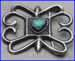 Vintage Native American Navajo Sterling Silver Turquoise Sandcast Belt Buckle