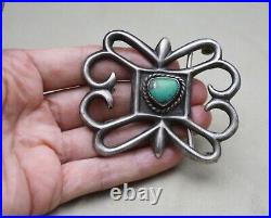 Vintage Native American Navajo Sterling Silver Turquoise Sandcast Belt Buckle