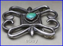 Vintage Native American Navajo Sterling Silver Turquoise Sandcast Belt Buckle