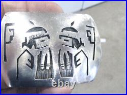 Vintage Native American Navajo Zuni Sterling Silver Belt Buckle Indians Design