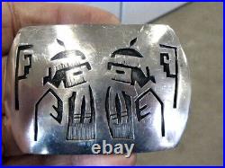 Vintage Native American Navajo Zuni Sterling Silver Belt Buckle Indians Design