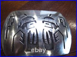 Vintage Native American Navajo Zuni Sterling Silver Belt Buckle Indians Design