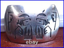 Vintage Native American Navajo Zuni Sterling Silver Belt Buckle Indians Design