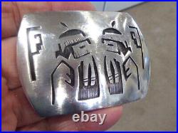 Vintage Native American Navajo Zuni Sterling Silver Belt Buckle Indians Design