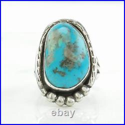 Vintage Native American Ring Large Turquoise Sterling Silver Size 9 1/2